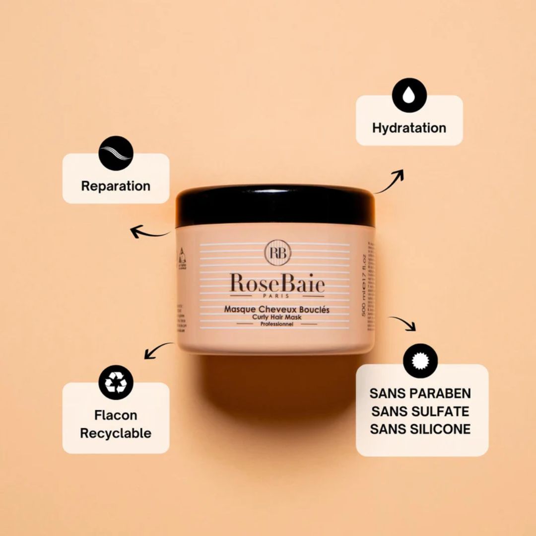 RoseBaie Masque Cheveux Bouclés x Huile d'Avocat 500ml