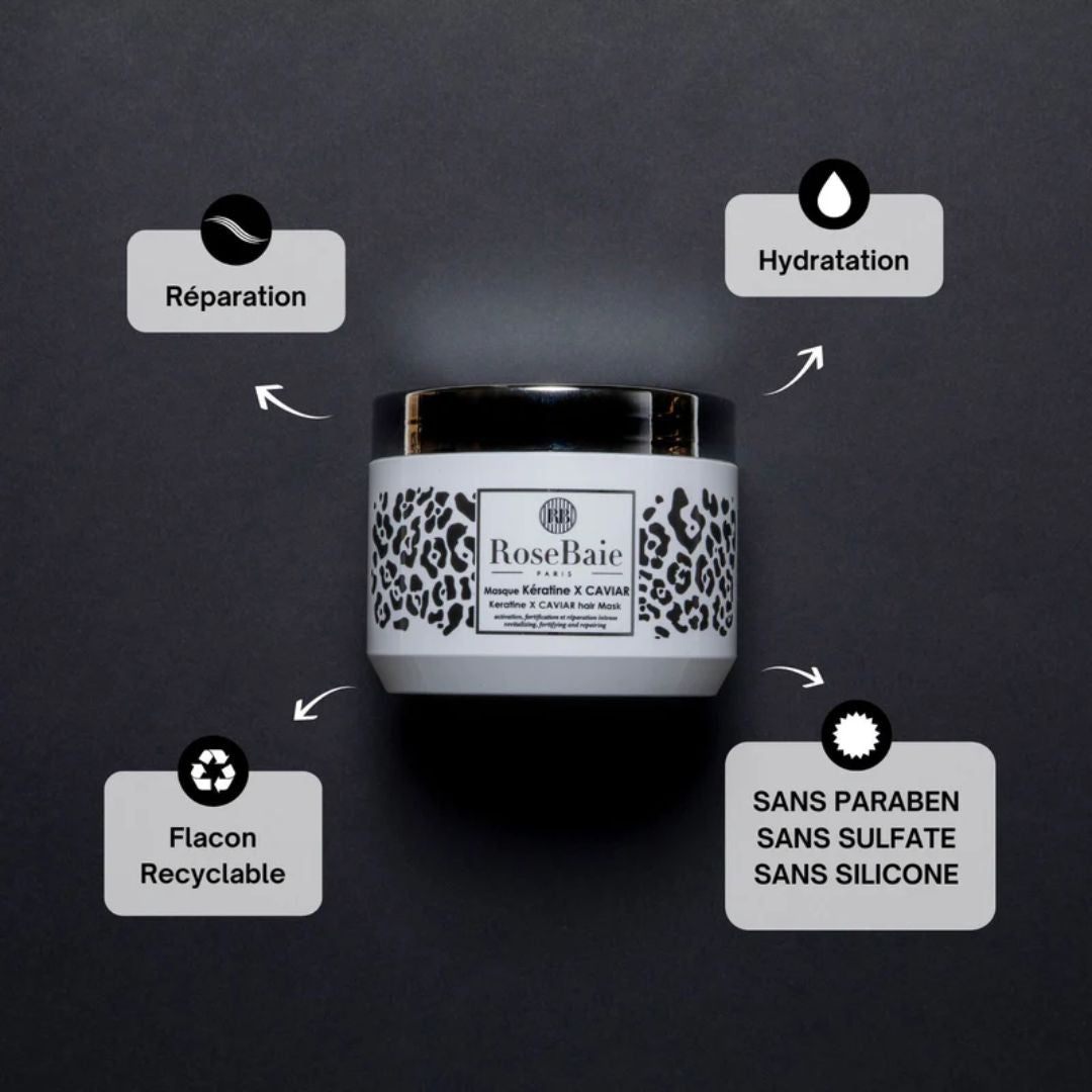 RoseBaie Masque Kératine x Caviar Réparation & Nutrition Intense 500ml
